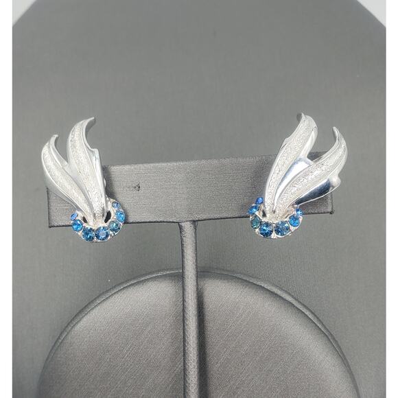 Vintage Marcel Boucher Blue Crystal Starburst Floral Brooch & Earrings Set 1950s - Picture 11 of 14